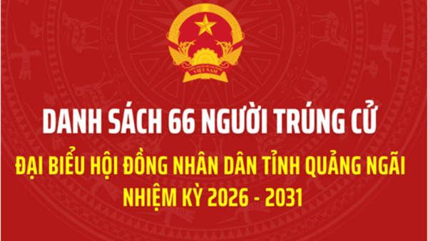 Quảng Ngãi công bố danh sách 66 người trúng cử đại biểu HĐND tỉnh khóa XIV, nhiệm kỳ 2026–2031