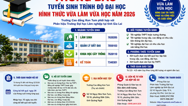 THÔNG BÁO  Tuyển sinh trình độ đại học hình thức vừa làm vừa học năm 2026