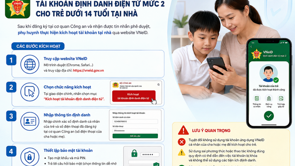 Hướng dẫn kích hoạt tài khoản định danh điện tử mức 2 cho trẻ dưới 14 tuổi tại nhà